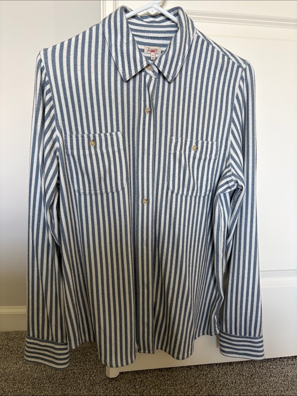 Faherty Blue and White Vertical Stripe Button-Down Shirt. The Legend shirt.
